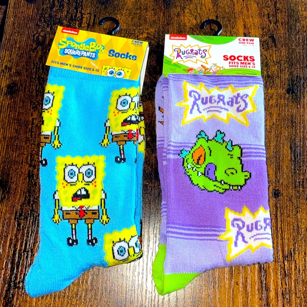 Nickelodeon Men’s Crew Socks Shoe Size 6-12 Sponge Bob Square Pants and Rugrats